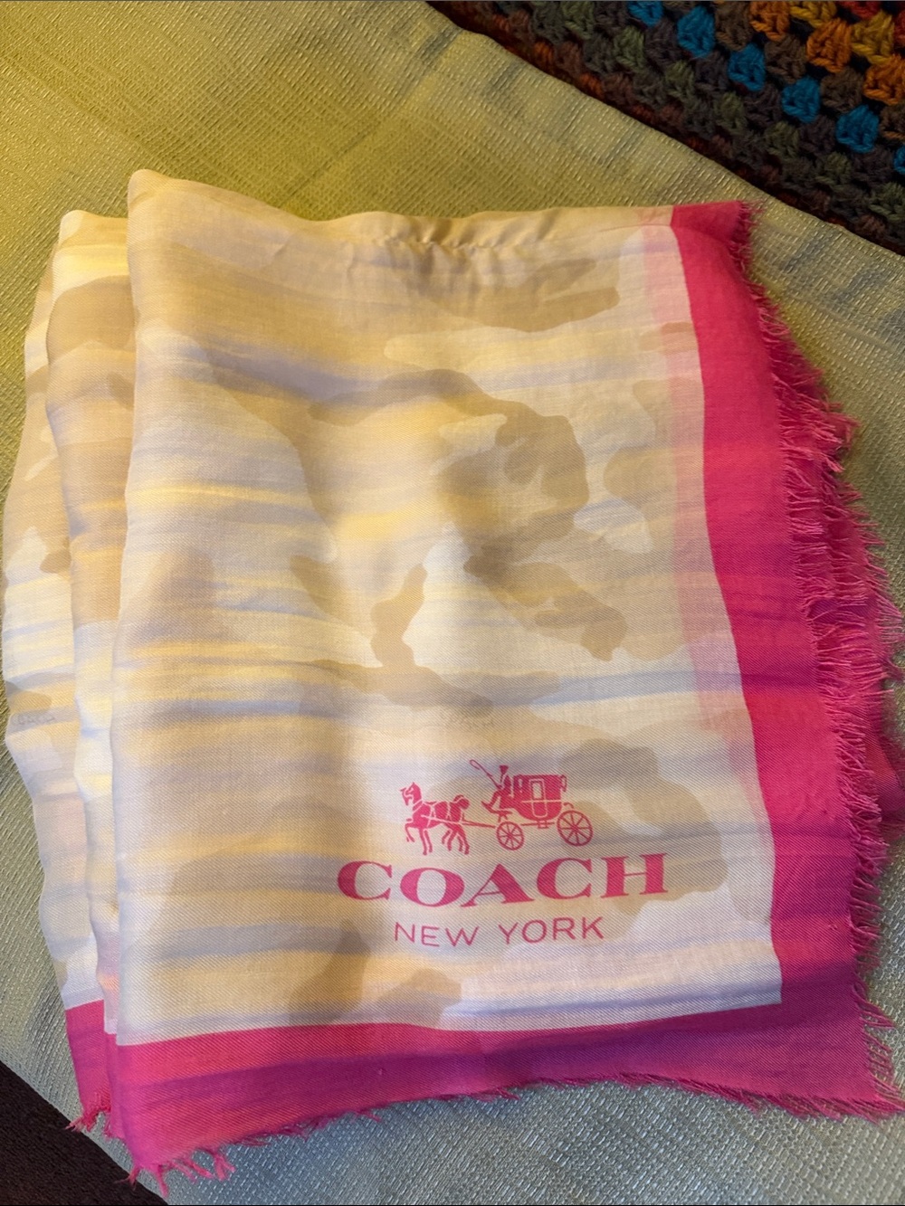 Coach white and hot pink logo scarf